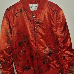 GUESS Men's Alpine Graffiti Bomber Jacket Red